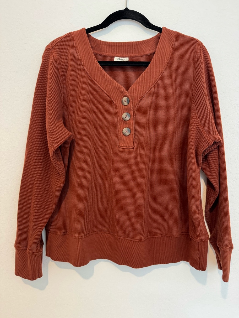 Pact Lounge Set Burnt Orange Organic Cotton Waffle Knit Henley Top and Pants
